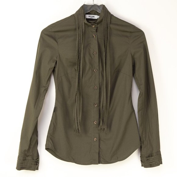 Moschino Tops - Moschino Jeans Button Front Shirt Tassels Long Sleeve Shirt Army Green Size 4